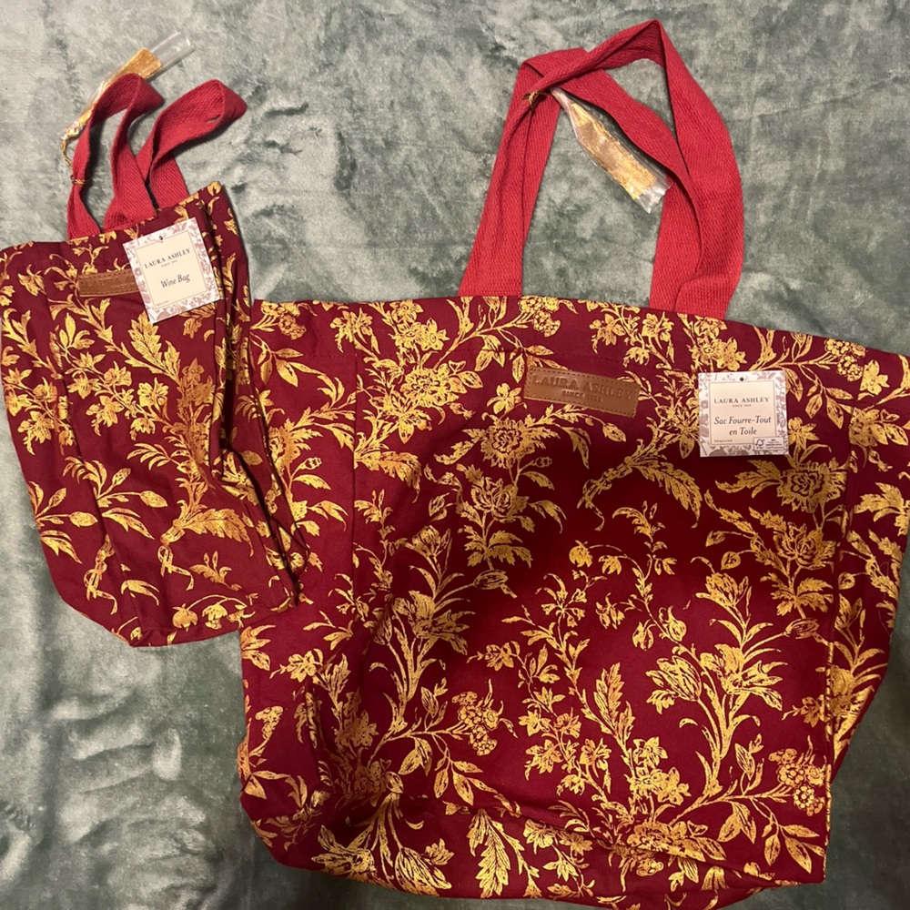 Laura Ashley Burgundy and Gold Wine Bag